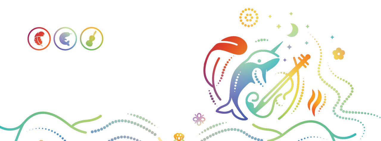 Banner artwork featuring an illustration of colourful symbols including a narwhal on a white background, courtesy of the Government of BC.